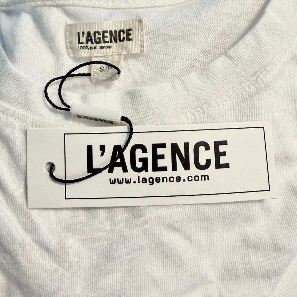 L'Agence Benny Long Sleeve Crop Crew Neck Tee White Organic Cotton Size S NWT - Picture 6 of 7